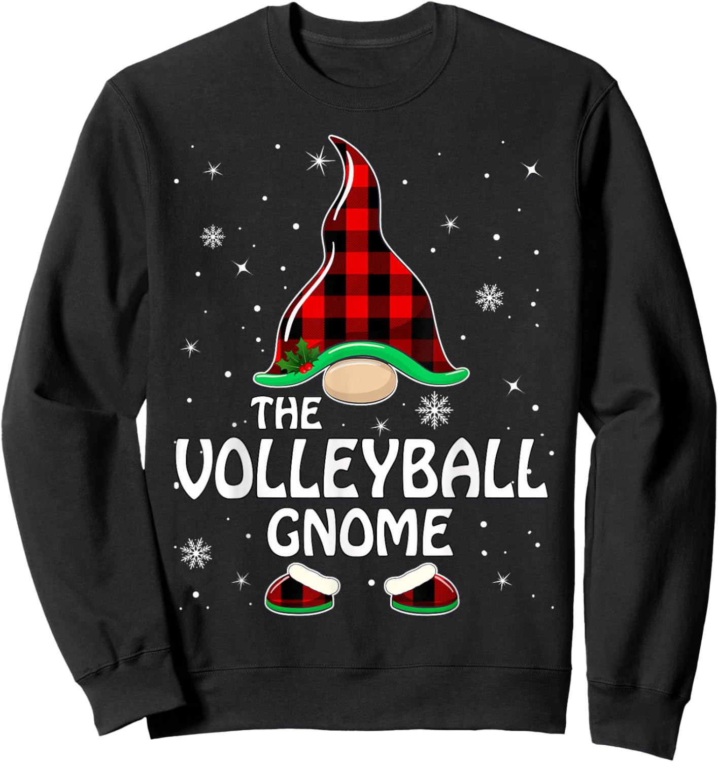 Volleyball Gnome Buffalo Plaid Matching Family Christmas Sweatshirt - Sweatshirt | Black