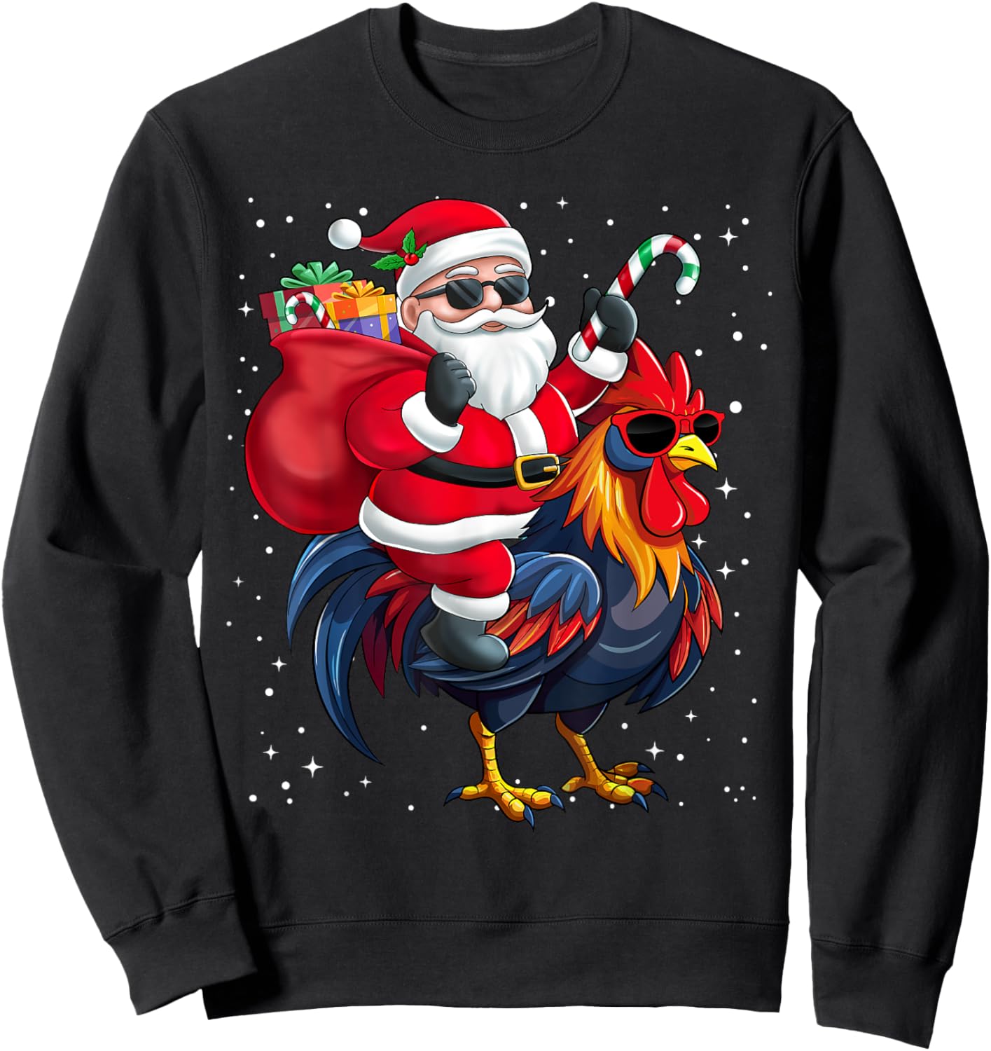 Santa Claus Riding A Chicken Christmas Boy Girl Kids Sweatshirt - Sweatshirt | Black