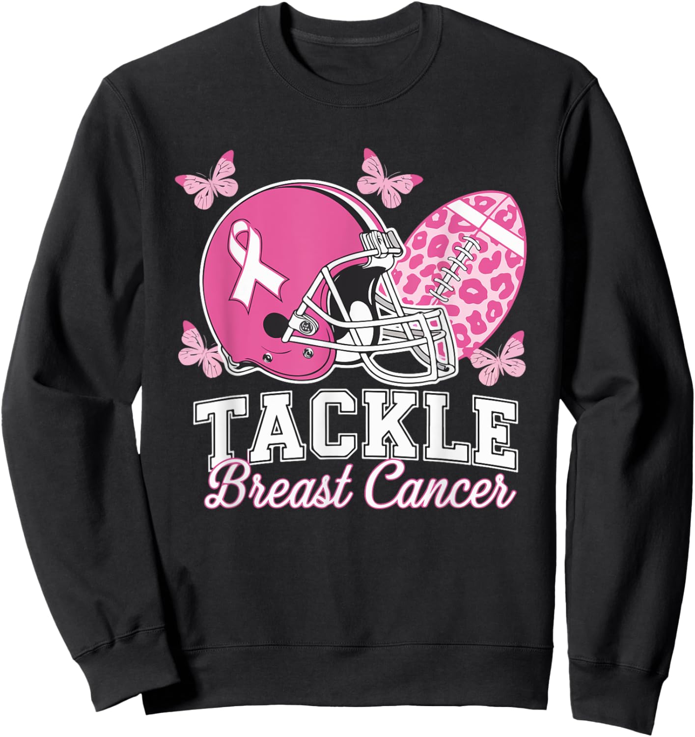 Tackle Breast Cancer Pink Ribbon American Fantasy Football Sweatshirt - Sweatshirt | Black