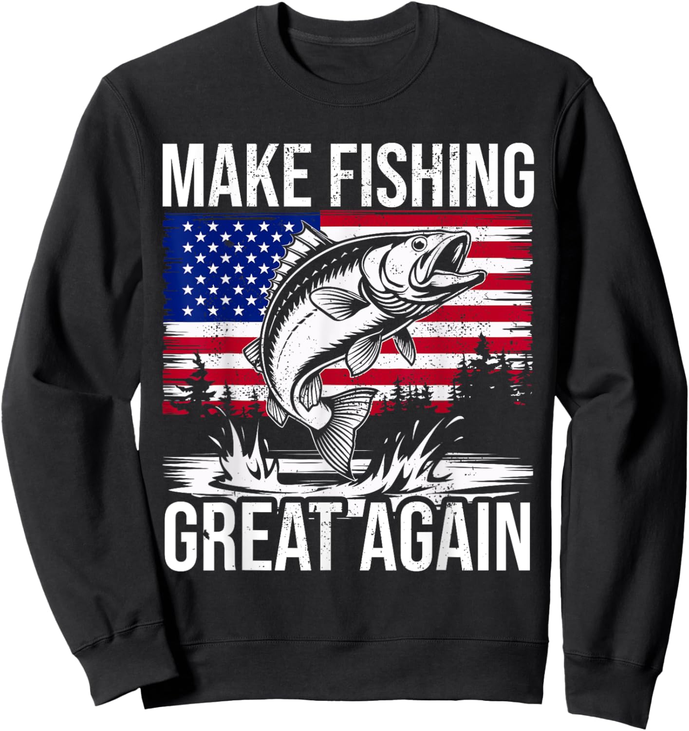 Funny Fishing & Trump Fisherman Gifts American Flag Red Wave Sweatshirt - Sweatshirt | Black