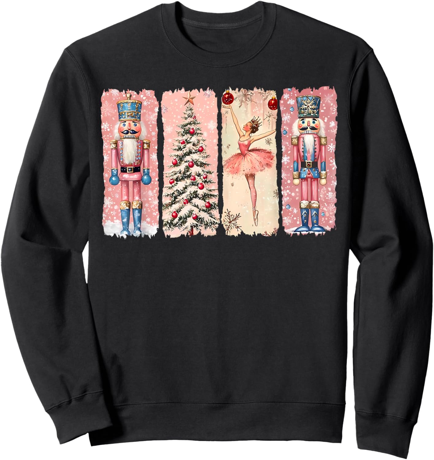 Retro Nutcracker Ballet Pink Christmas Xmas Vibes Women Kids Sweatshirt - Sweatshirt | Black