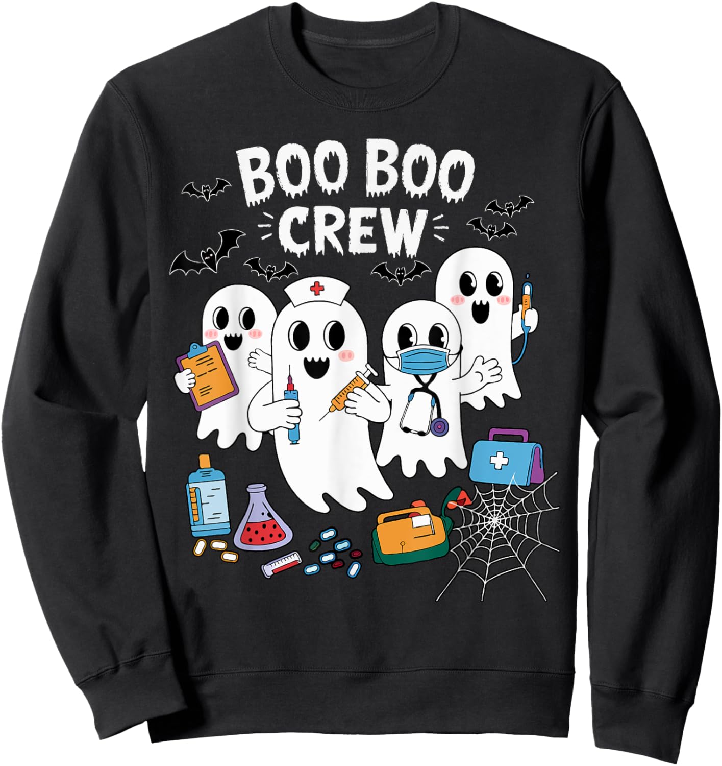Boo Boo Crew Nurse Funny Ghost Women Halloween Nurse Sweatshirt - Sweatshirt | Black