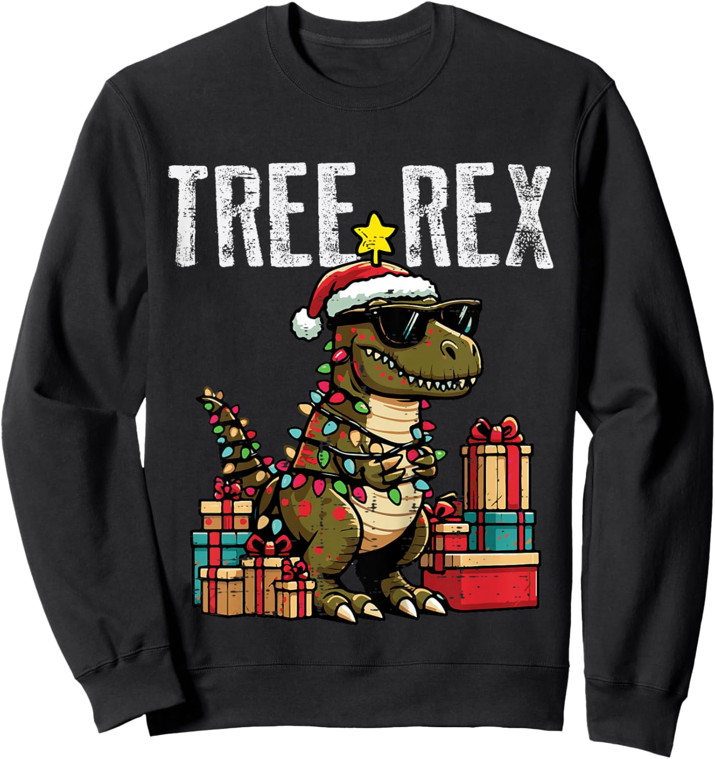 Kids Christmas Dinosaur Tree Rex Xmas Trex Toddler Boys Kid Youth Sweatshirt - Sweatshirt | Black