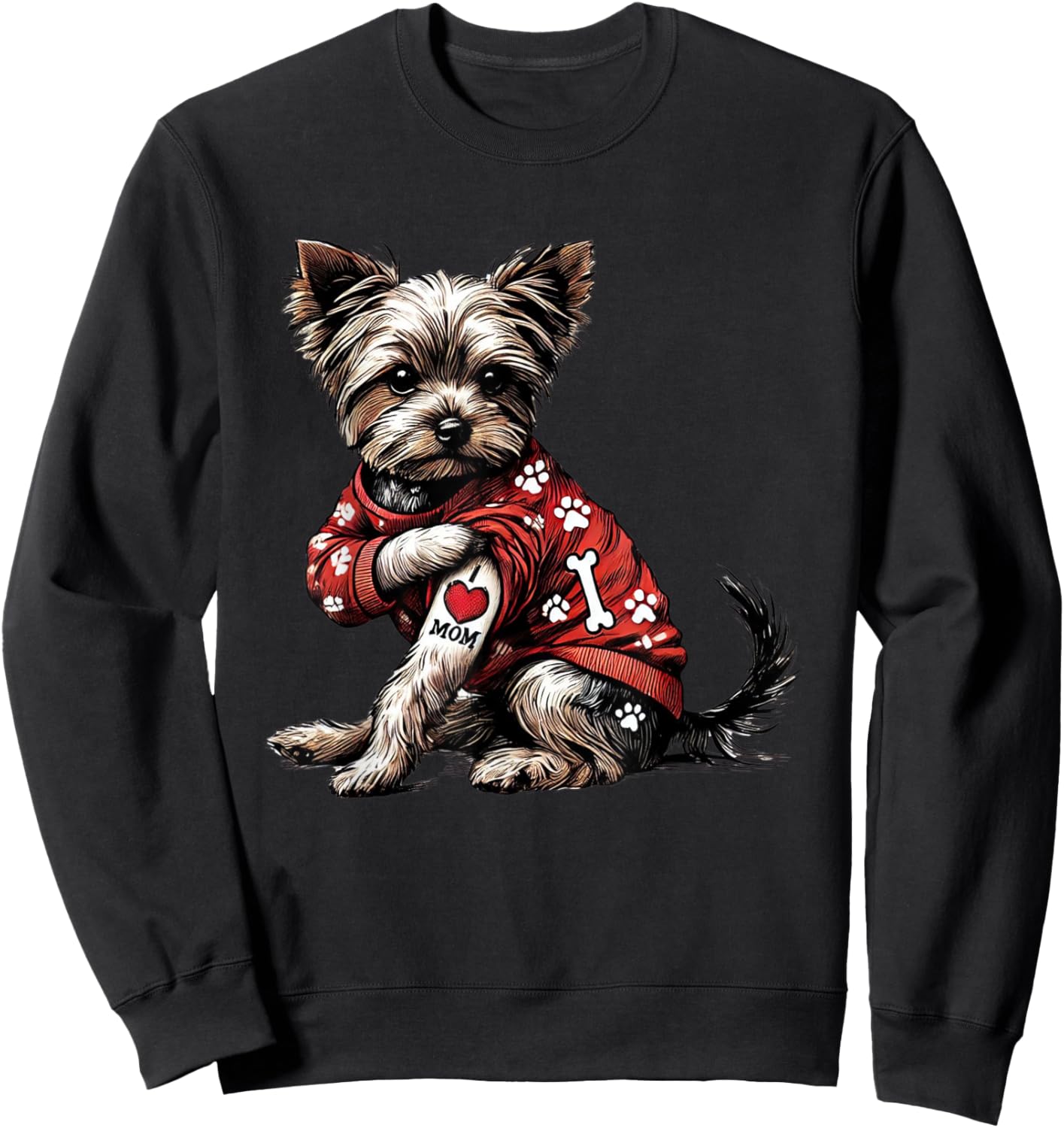 Funny I Love Mom Tattoo Yorkshire Terrier Mom Sweatshirt - Sweatshirt | Black