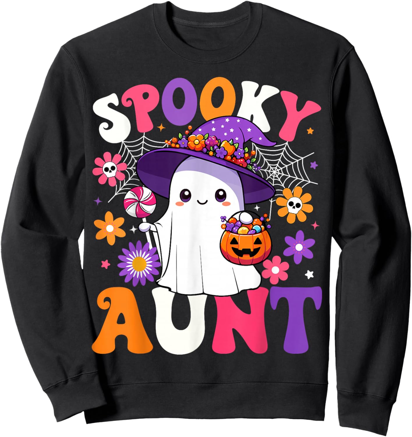 Groovy Spooky Aunt Halloween Ghost Pumpkin Halloween Auntie Sweatshirt - Sweatshirt | Black