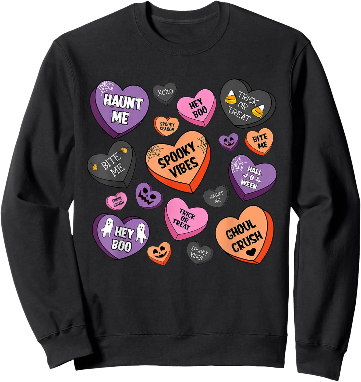 Candy Heart Halloween Spooky Vibes Candy Heart Halloween Sweatshirt - Sweatshirt | Black