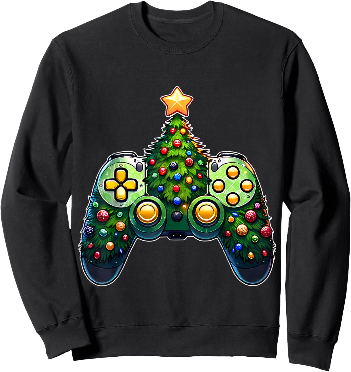 Christmas Gamer Gaming Controller Christmas Tree Sweatshirt - Sweatshirt | Black