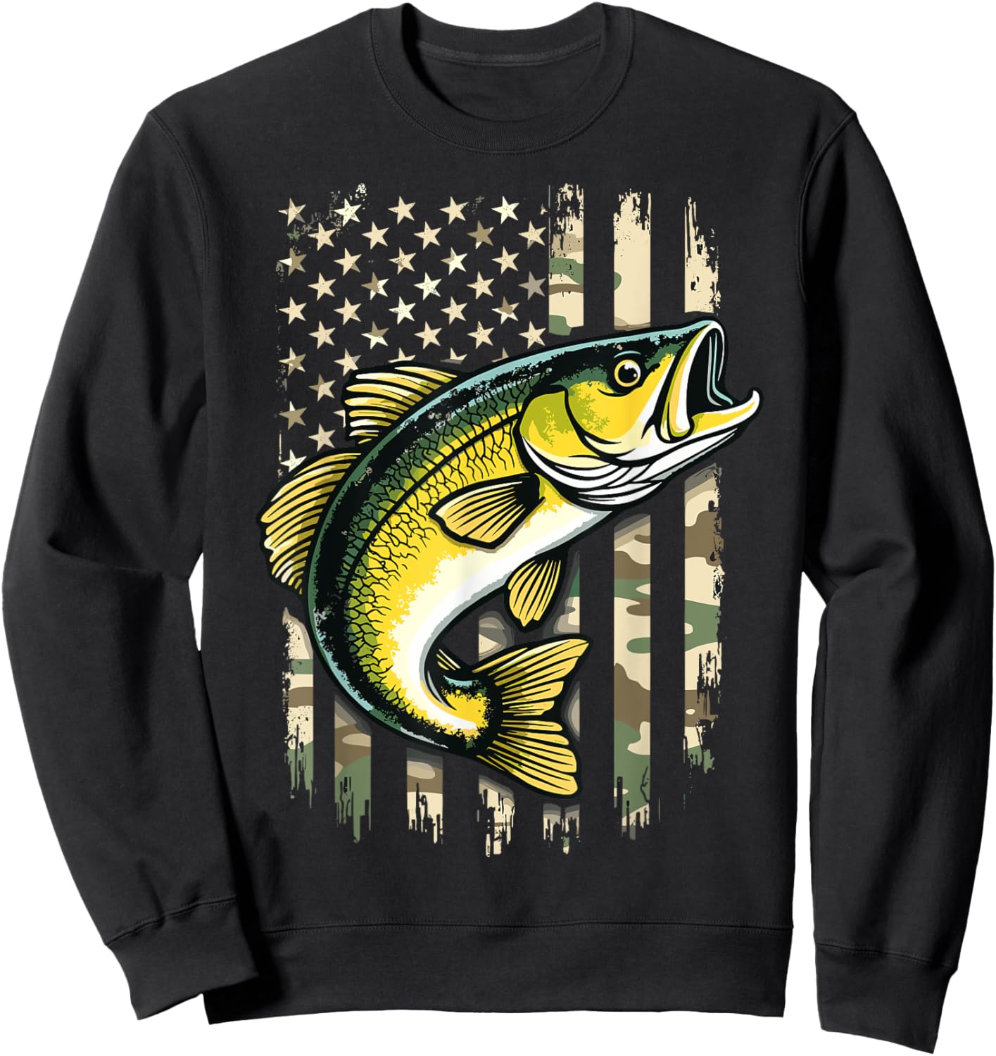 Fish Camo US Flag Cool Fishing Patriotic Sweatshirt - Sweatshirt | Black