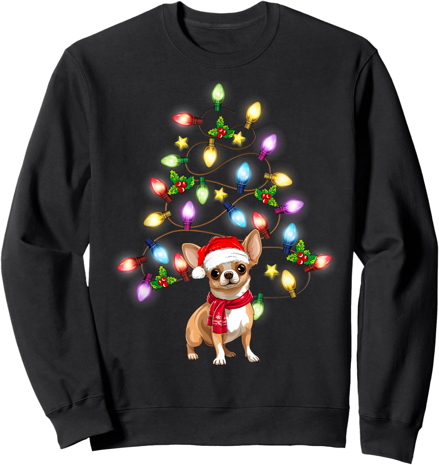 Chihuahua Cute Dog Santa Christmas Tree Decor Sweatshirt - Sweatshirt | Black