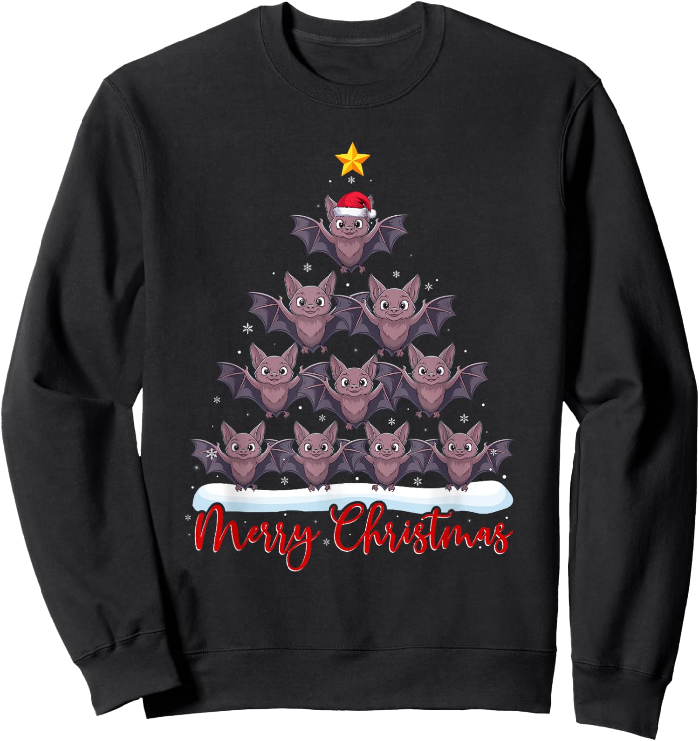Santa Hat Ugly Xmas Funny Bat Christmas Tree Sweatshirt - Sweatshirt | Black
