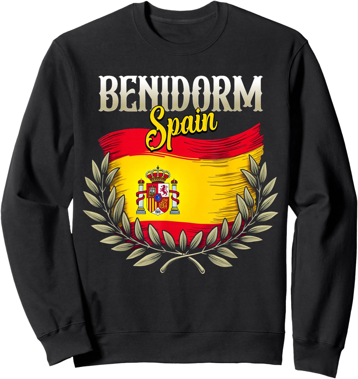 Benidorm Spain Flag Spanish City Benidorm Vacation Travel Sweatshirt - Sweatshirt | Black