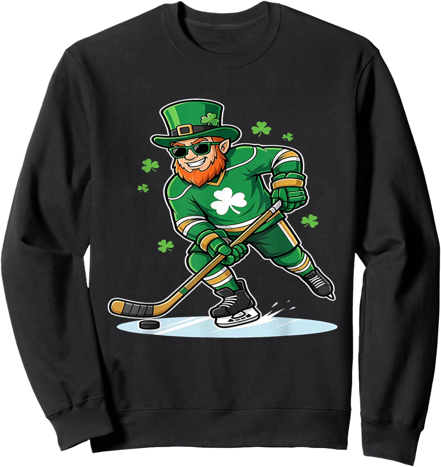 St Patricks Day Ice Hockey US Flag Saint Paddys Men Boys Kid T-Shirt - Sweatshirt | Black