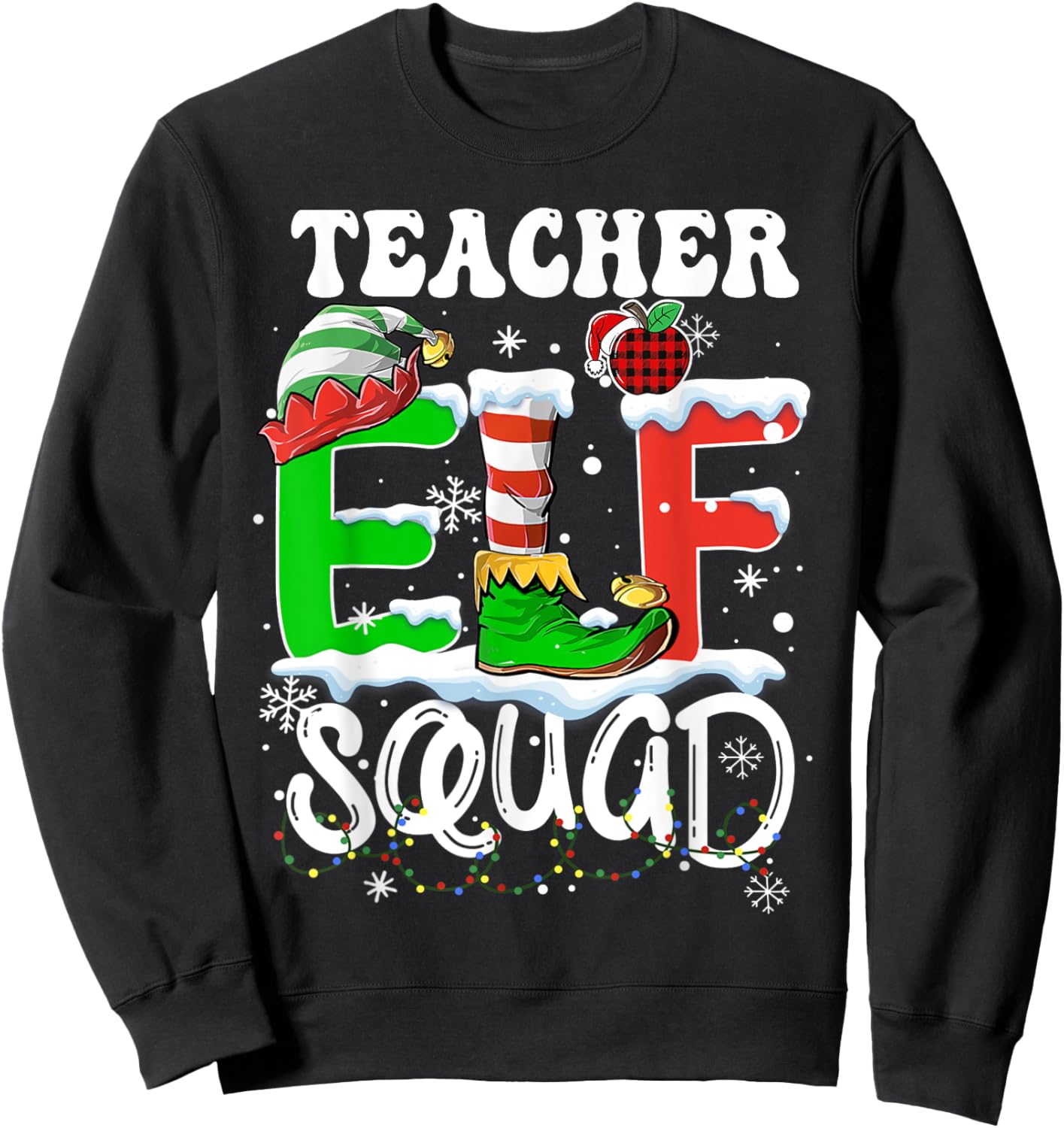 Teacher ELF Squad Funny Christmas ELF Kids Teacher Group Sweatshirt - Sweatshirt | Black