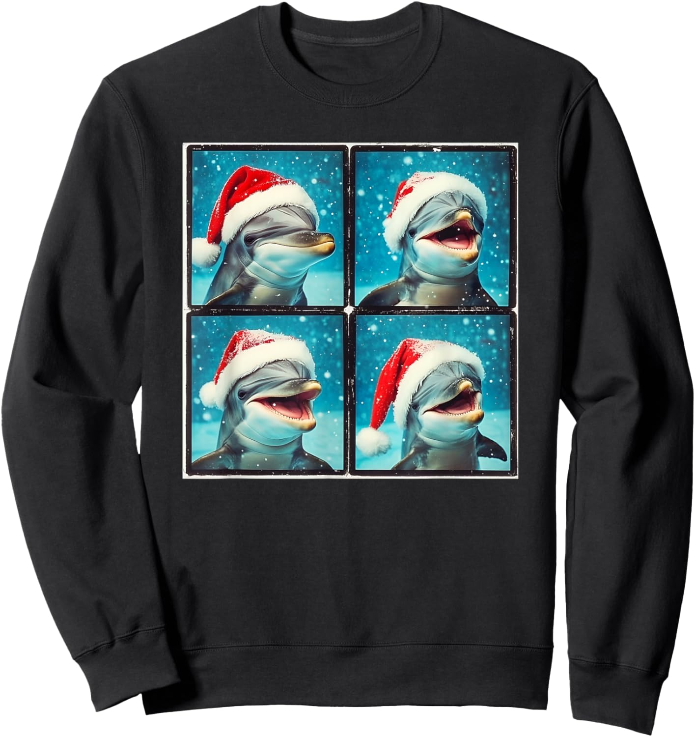 Xmas Dolphin Photo Booth , Black, Small, Short Sleeve Sweatshirt - Sweatshirt | Black