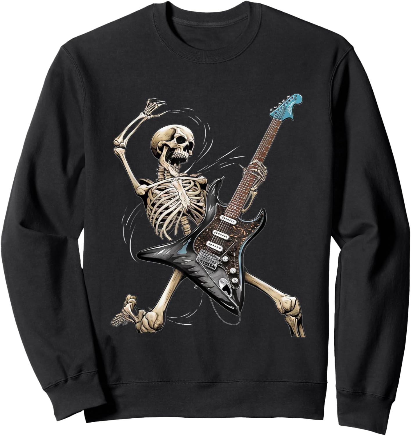 Rock Skeleton Halloween Funny Music Guitar Men Women Kids Sweatshirt - Sweatshirt | Black