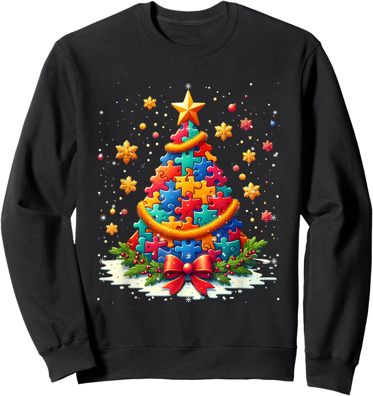 Autism Christmas Tree Lights Xmas Cute Xmas Autism Awareness Sweatshirt - Sweatshirt | Black