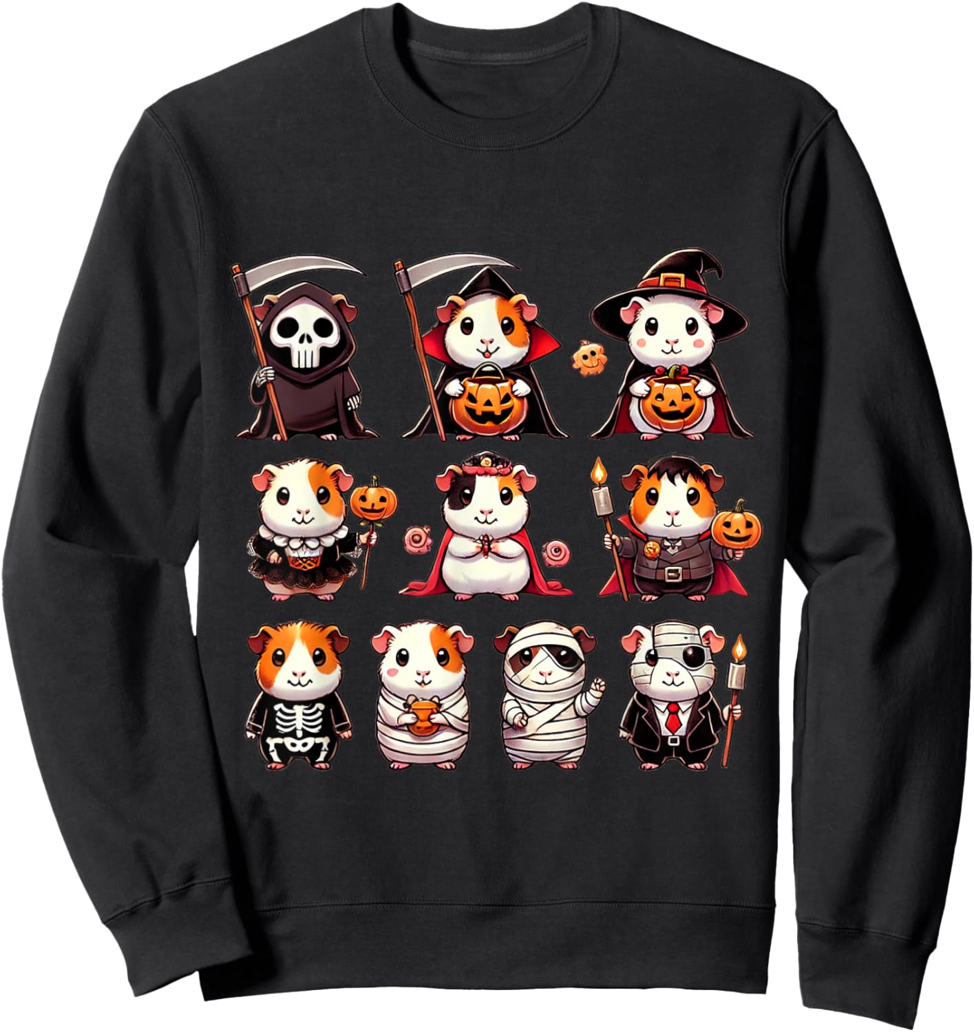 Guinea Pig Spooky Ghost Horror Pumpkin Guinea Pig Halloween Sweatshirt - Sweatshirt | Black