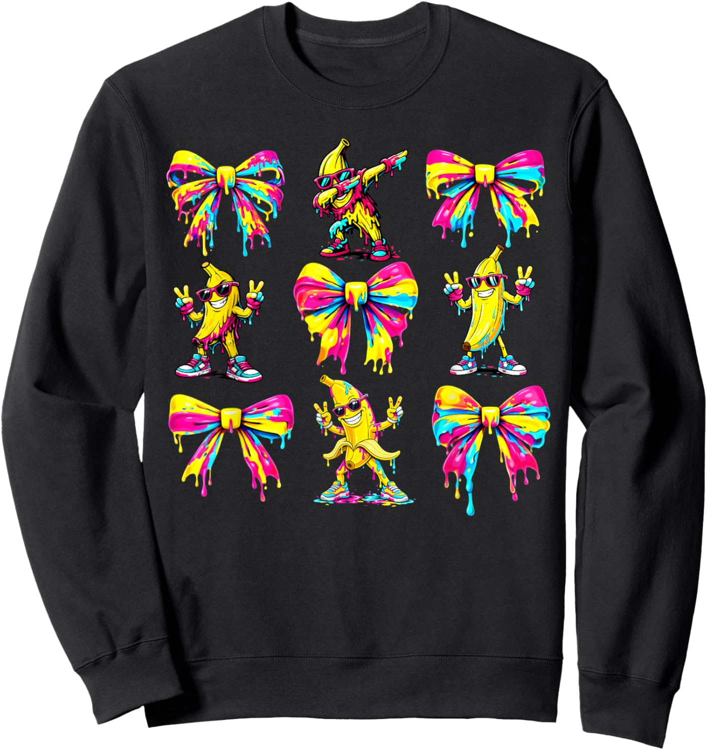 Banana Coquette Bow Drip Kids Men Women Youth Boys Girls T-Shirt - Sweatshirt | Black