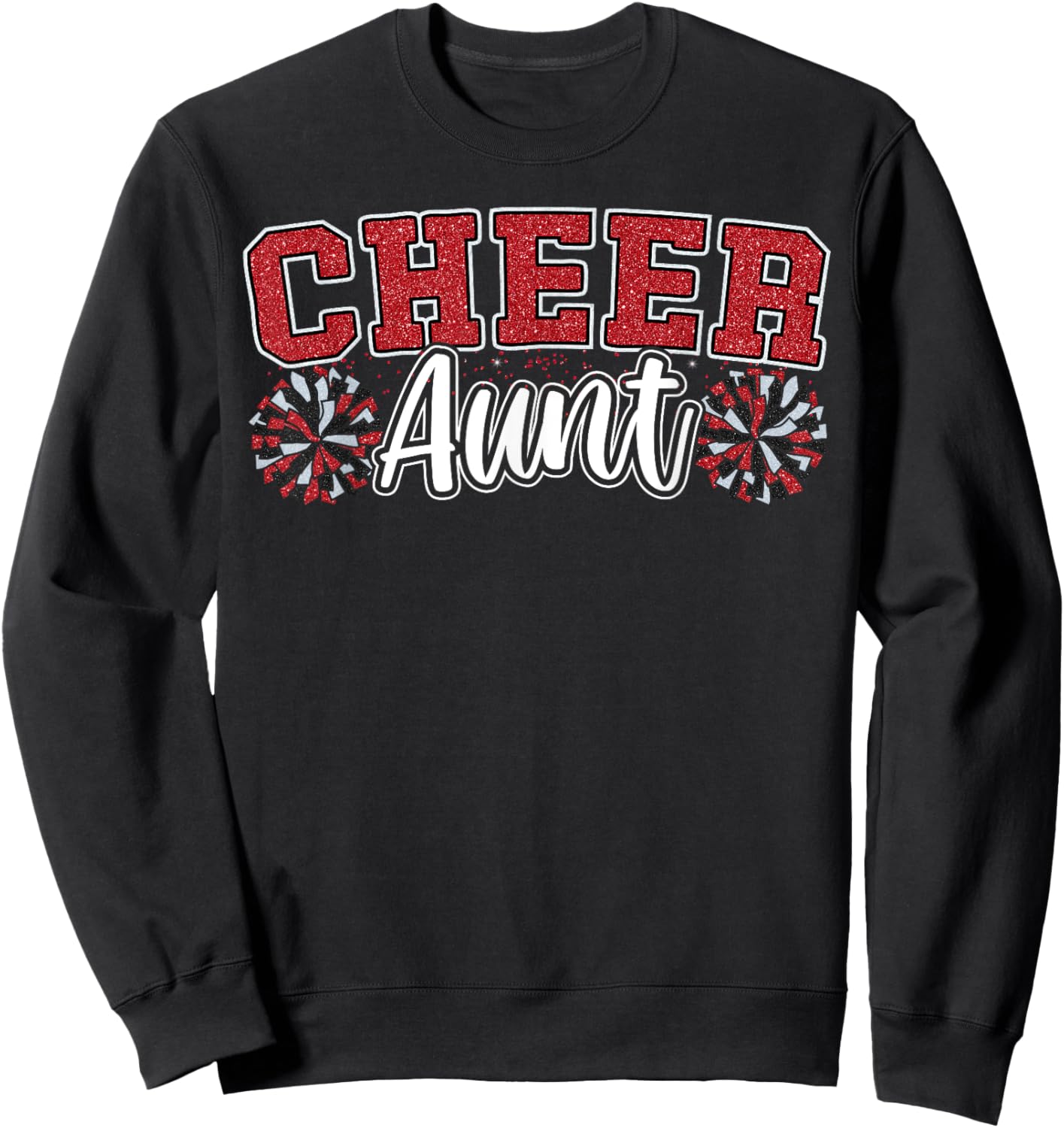 Loud Proud Cheer Aunt Team Red Pom Poms Cheerleader Women Sweatshirt - Sweatshirt | Black