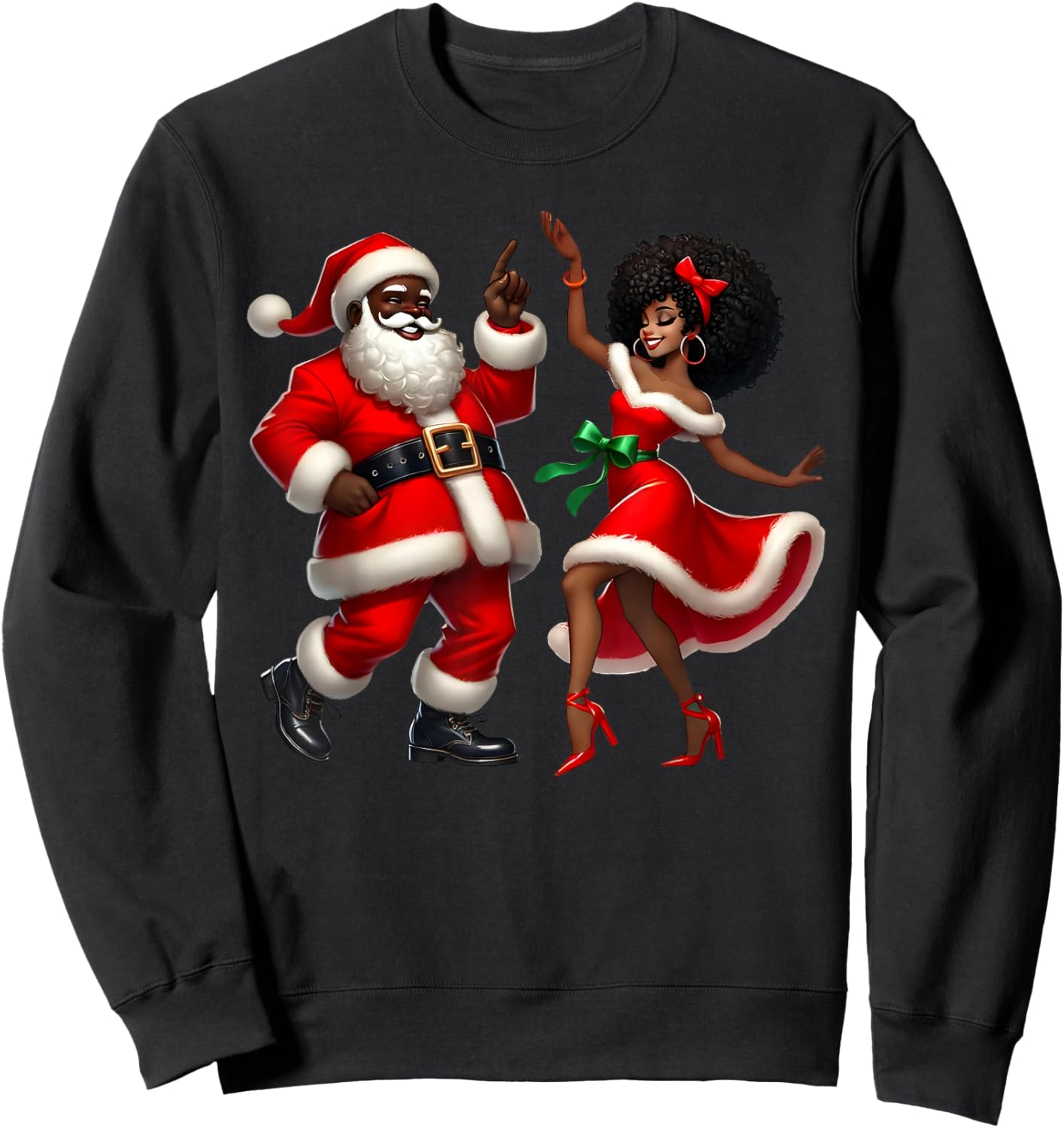Santa Claus Couple Dancing African American Christmas Sweatshirt - Sweatshirt | Black