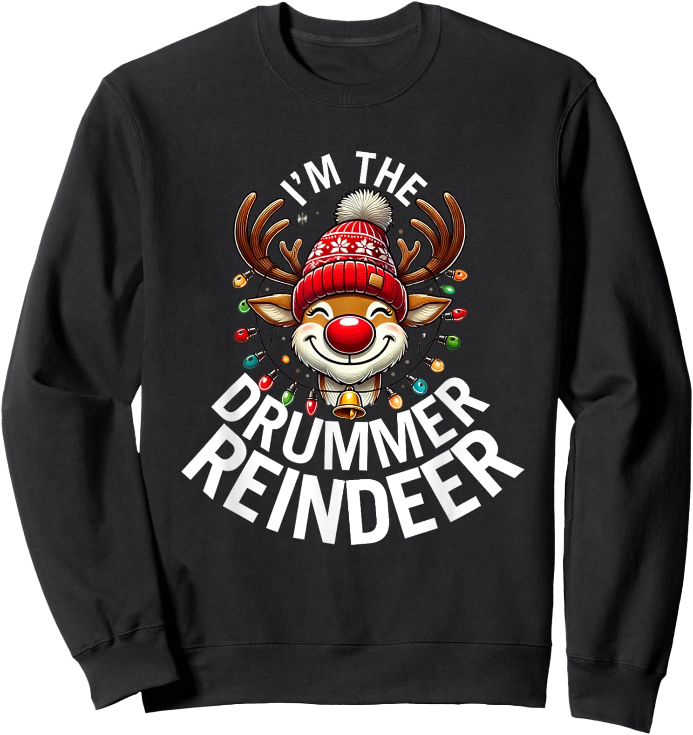 The Drummer Reindeer Family Matching Group Christmas Sweatshirt - Sweatshirt | Black