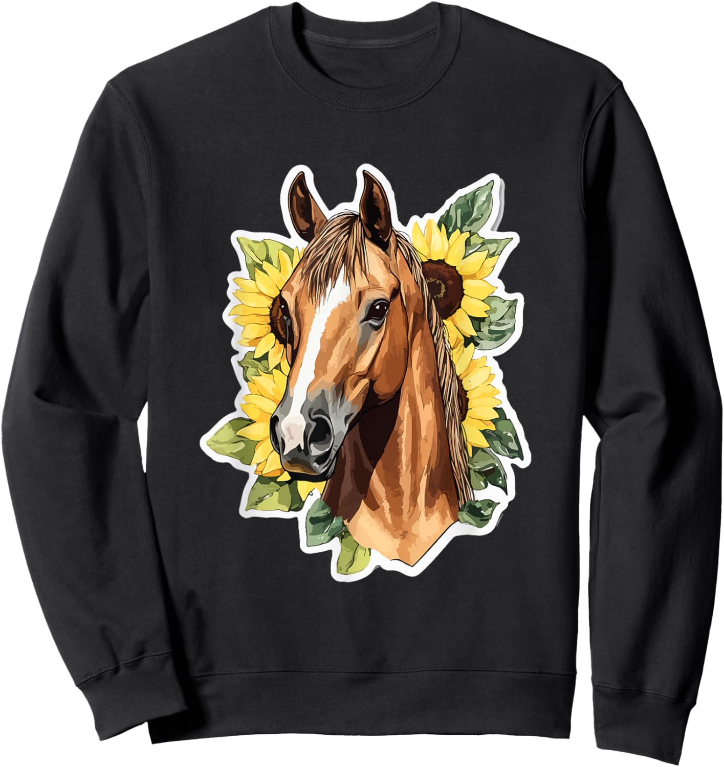 Floral Horse Among Sunflowers Under Blue Sky Sweatshirt - Sweatshirt | Black