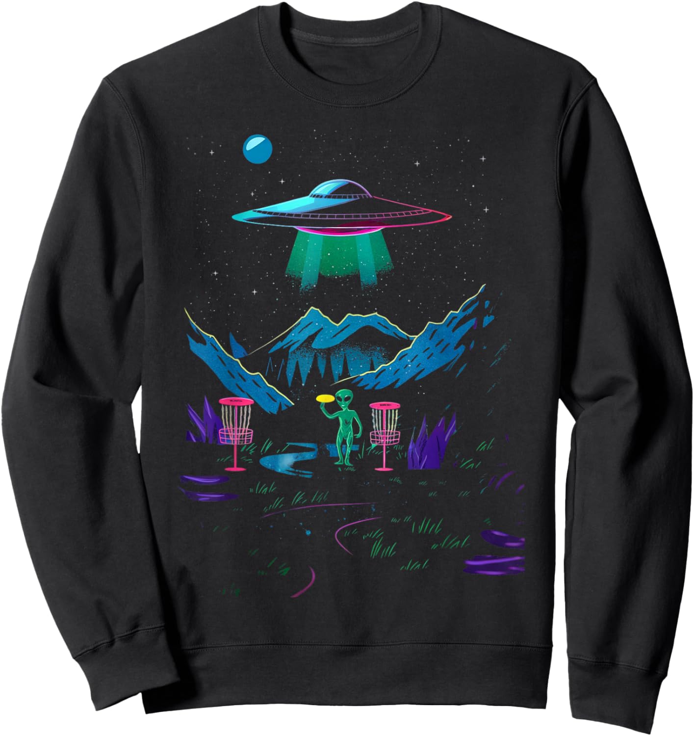 Funny Disc Golf Design Women Disc Golf Alien Golfer Sweatshirt - Sweatshirt | Black