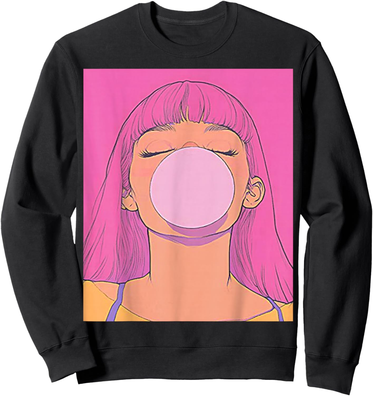 Bubble Gum Pink Women's Tops Graphic Anime Vintage Sweatshirt - Sweatshirt | Black