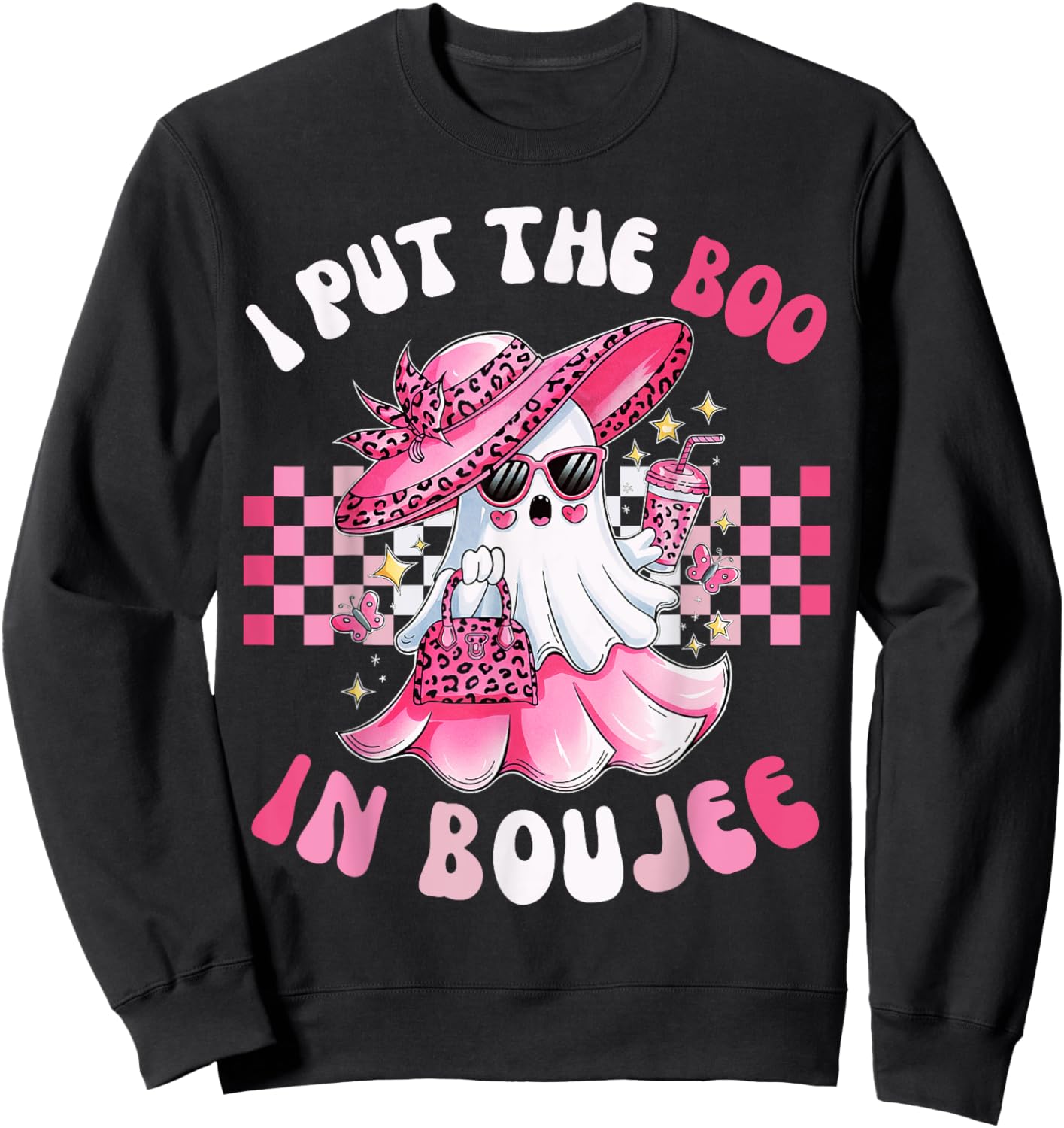 Funny I Put The Boo In Boujee Pink Ghost Halloween Sweatshirt - Sweatshirt | Black