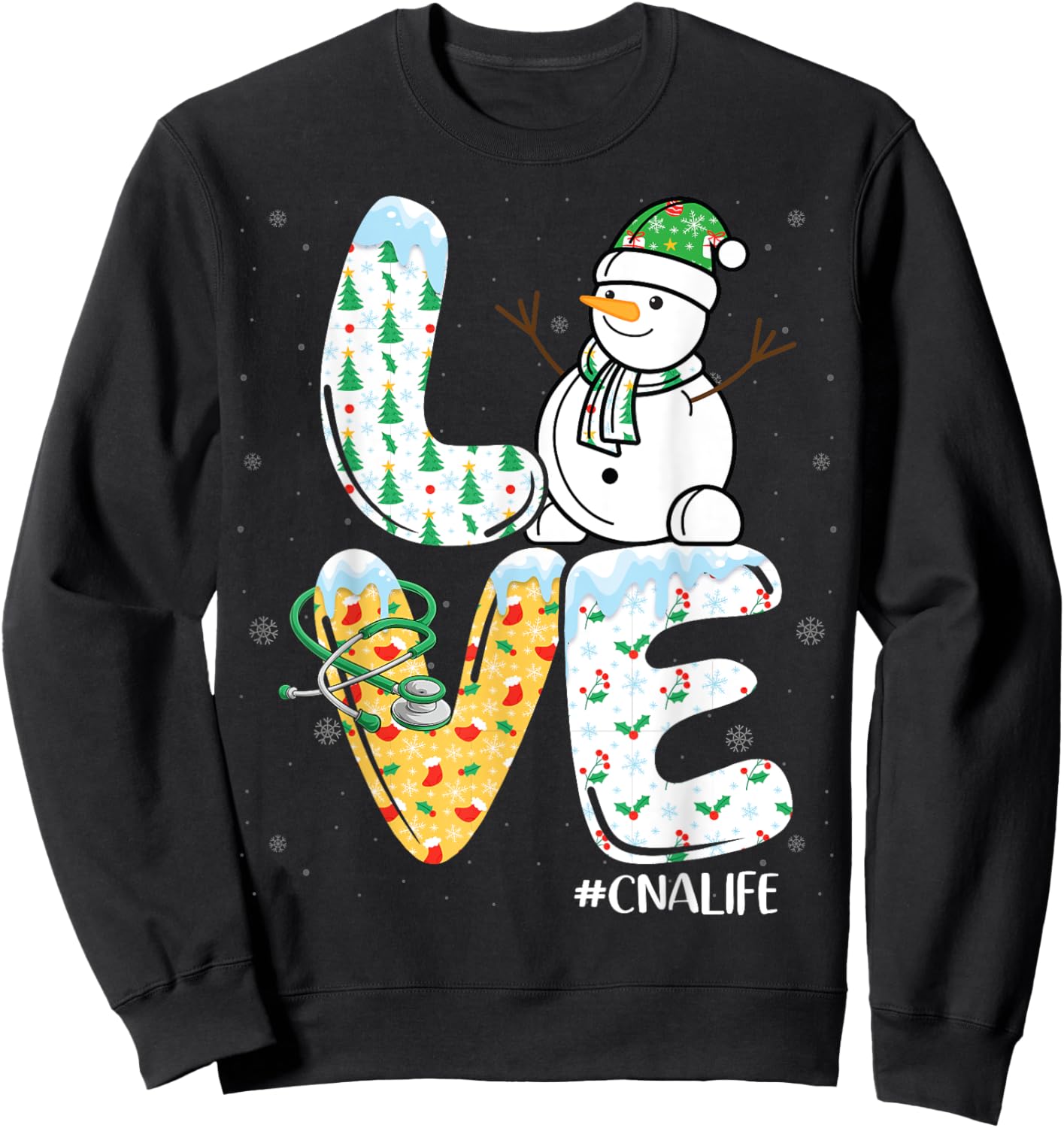 Love CNA Life Snowman Certified Nursing Assistants Christmas Sweatshirt - Sweatshirt | Black