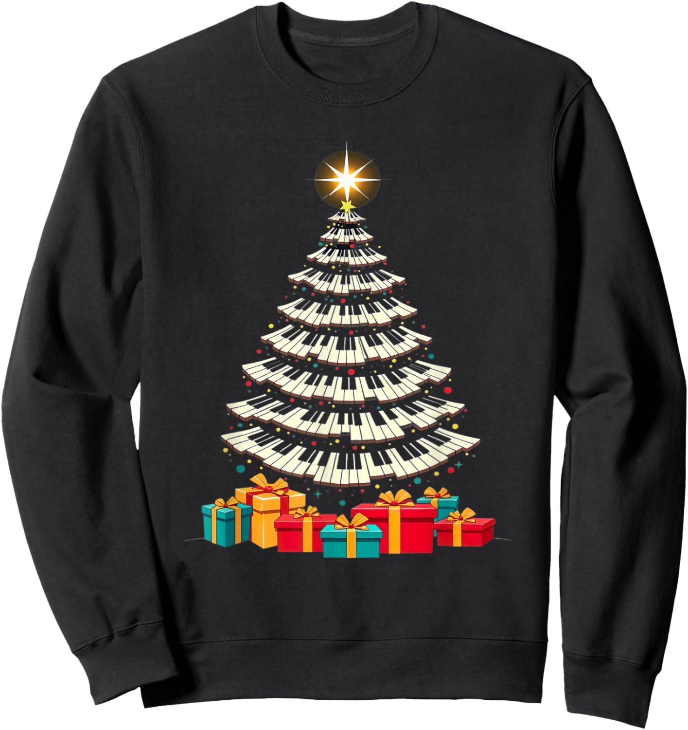 Christmas Tree Piano Keyboard Holiday Music Lover Design Sweatshirt - Sweatshirt | Black