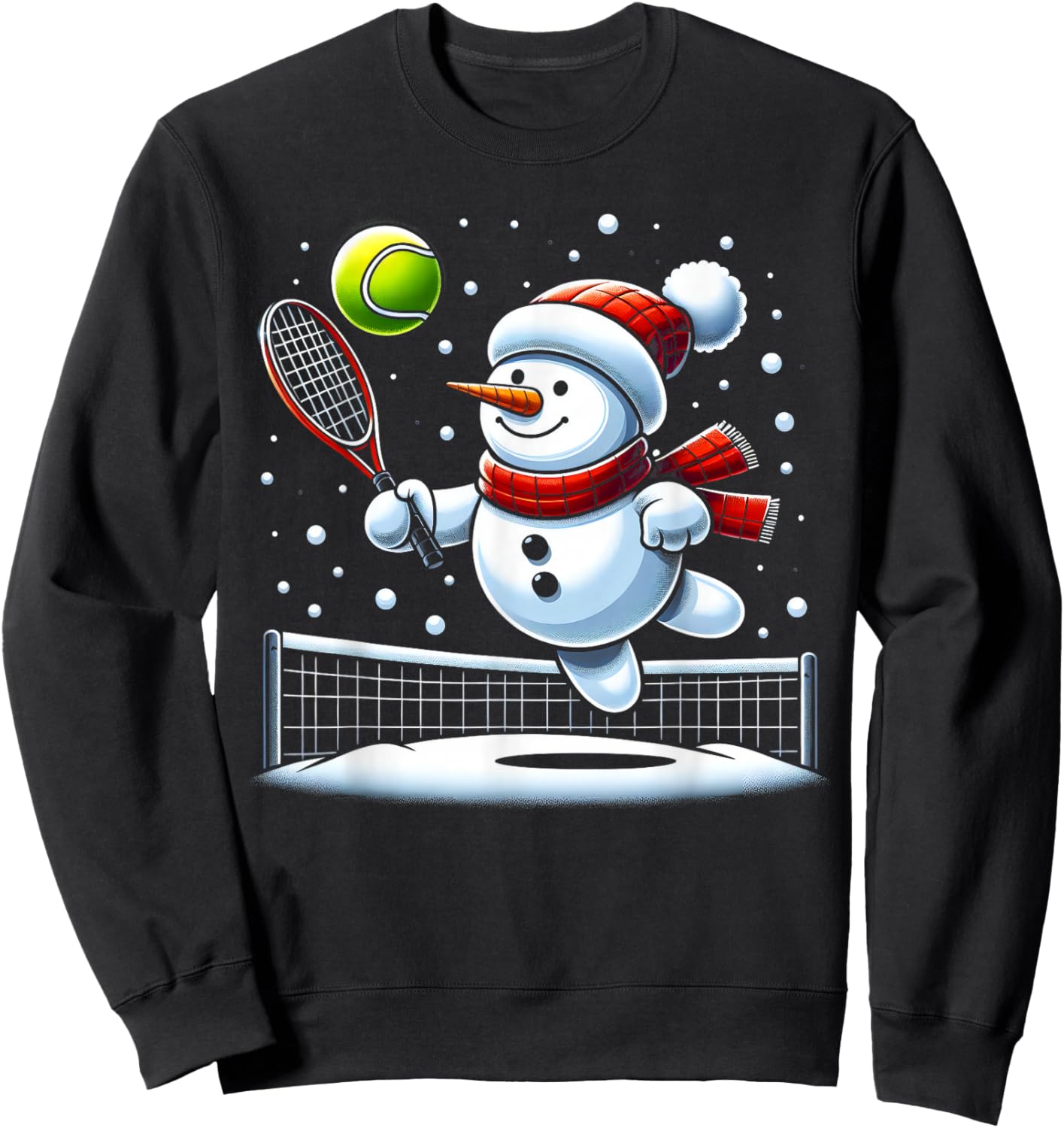 Tennis Snowman Santa Hat Christmas Xmas Boys Girls Kids Sweatshirt - Sweatshirt | Black