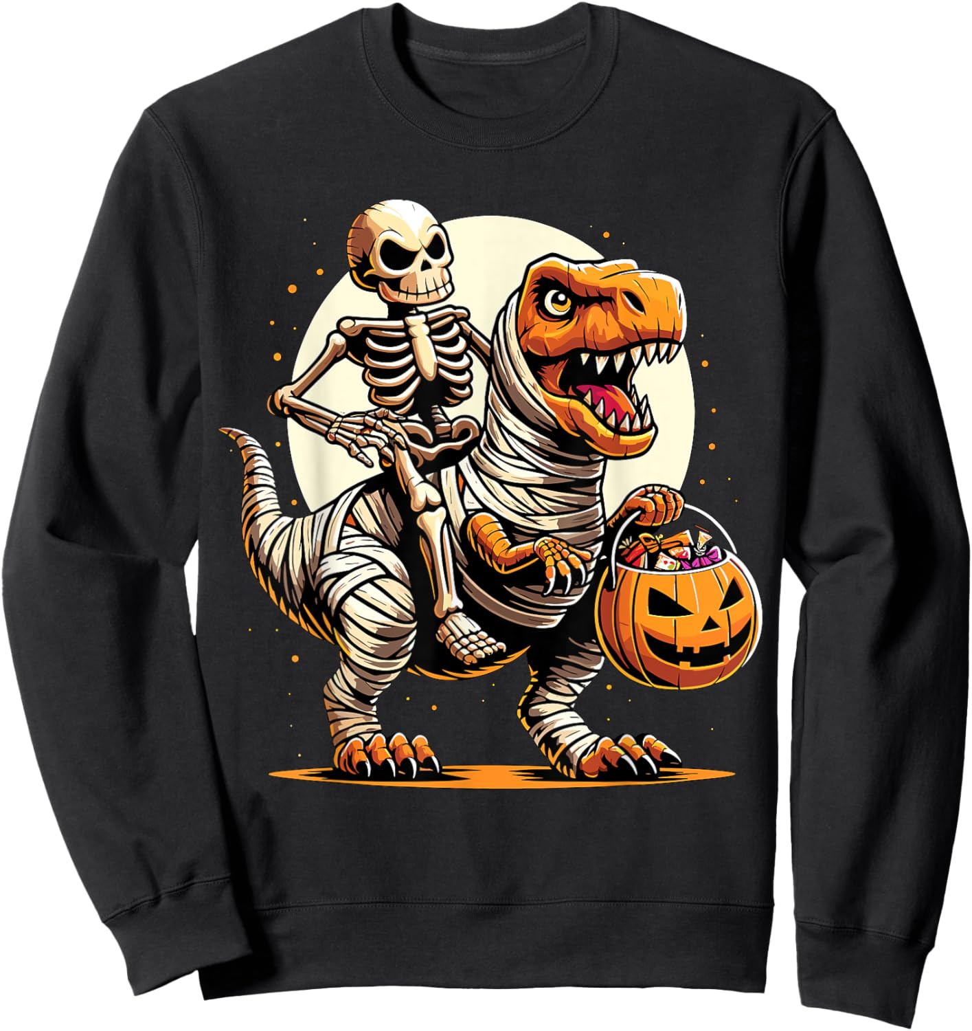 Halloween Skeleton Riding Mummy Dinosaur Sweatshirt - Sweatshirt | Black