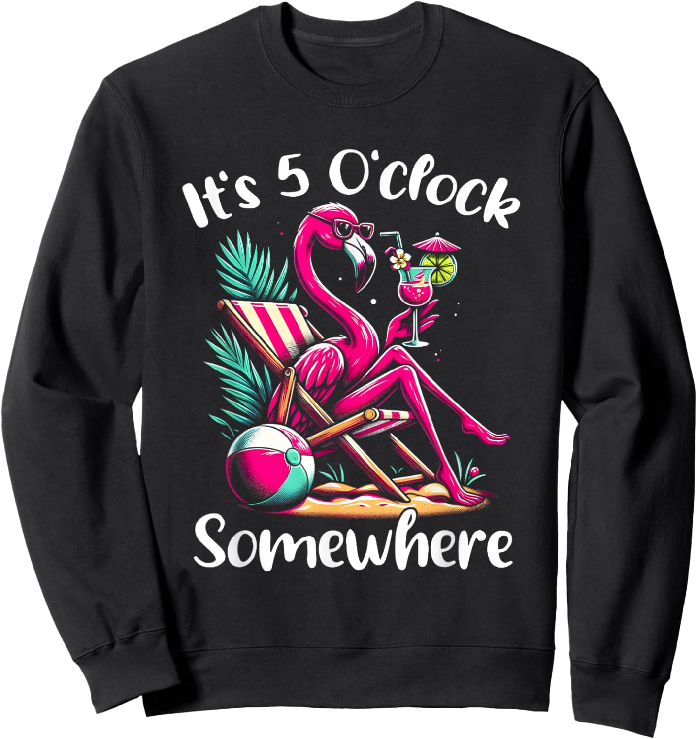 It's 5 O'clock Somewhere Flamingo Drinking Beach Vacation Sweatshirt - Sweatshirt | Black