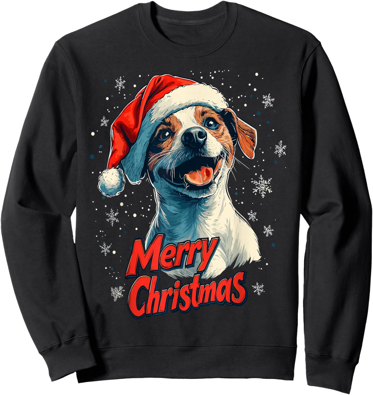 Jack Russell Santa Hat Merry Christmas Xmas Dog Lover Pajama Sweatshirt - Sweatshirt | Black