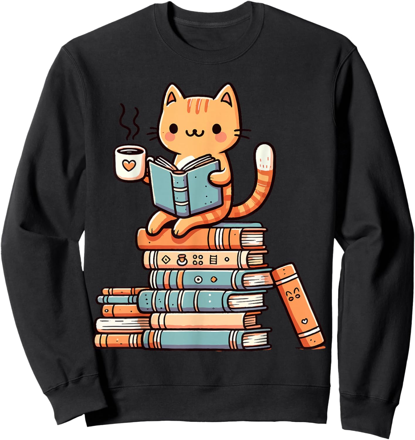 Kawaii Cat Coffee Books Teacher Men Women Girls Kids Sweatshirt - Sweatshirt | Black