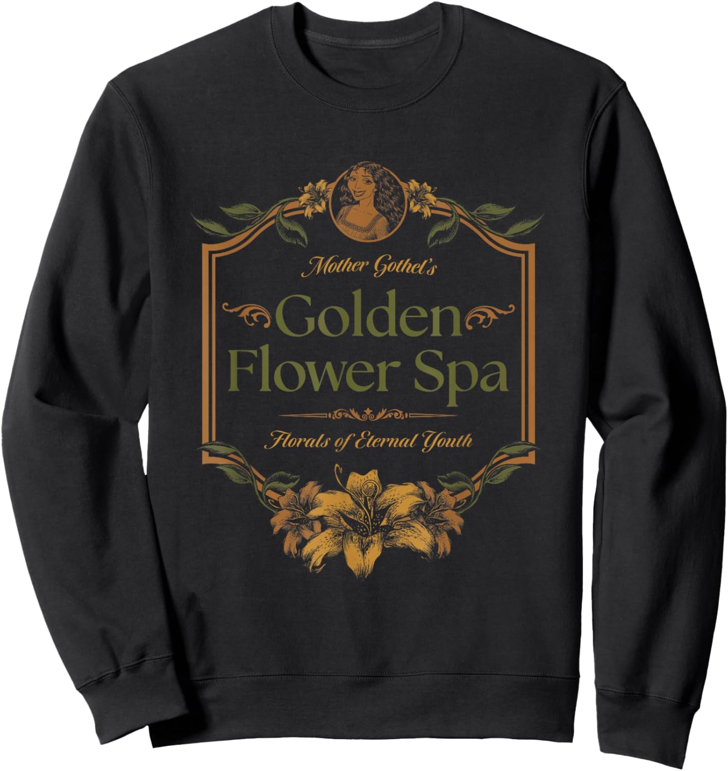 Disney Villains Mother Gothel's Golden Flower Spa Retro Logo Sweatshirt - Sweatshirt | Black