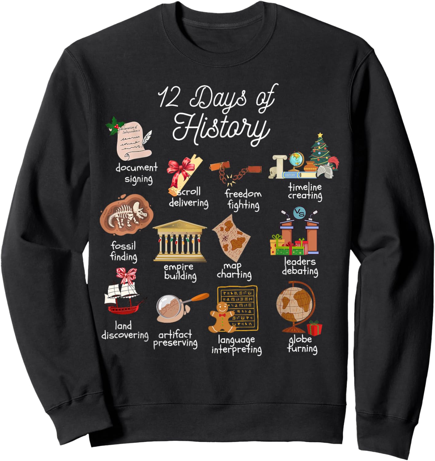 12 Day Of History Teacher Christmas Social Studies Student Sweatshirt - Sweatshirt | Black
