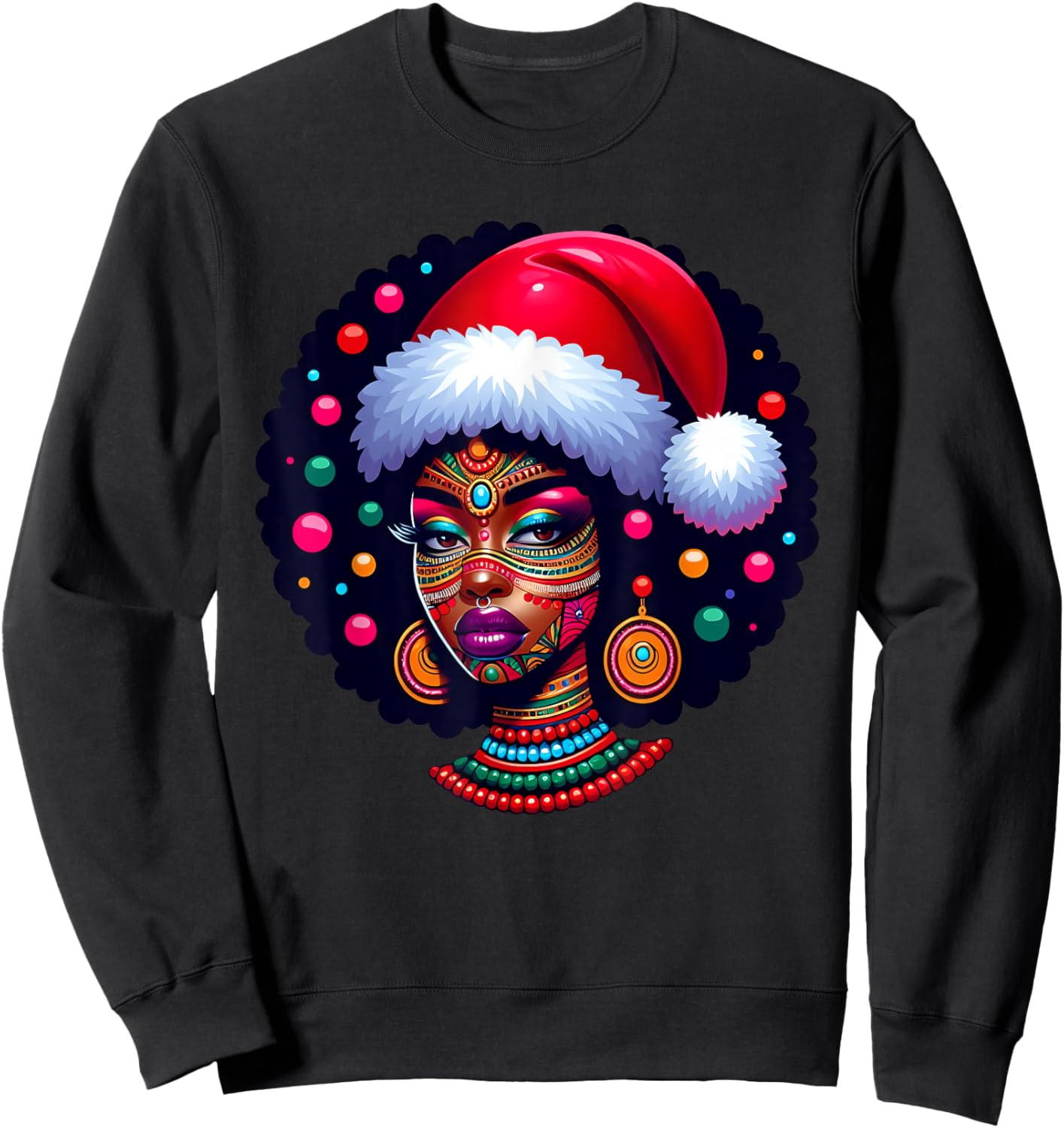 Cute Christmas Santa Pajama African American Afro Black Girl Sweatshirt - Sweatshirt | Black