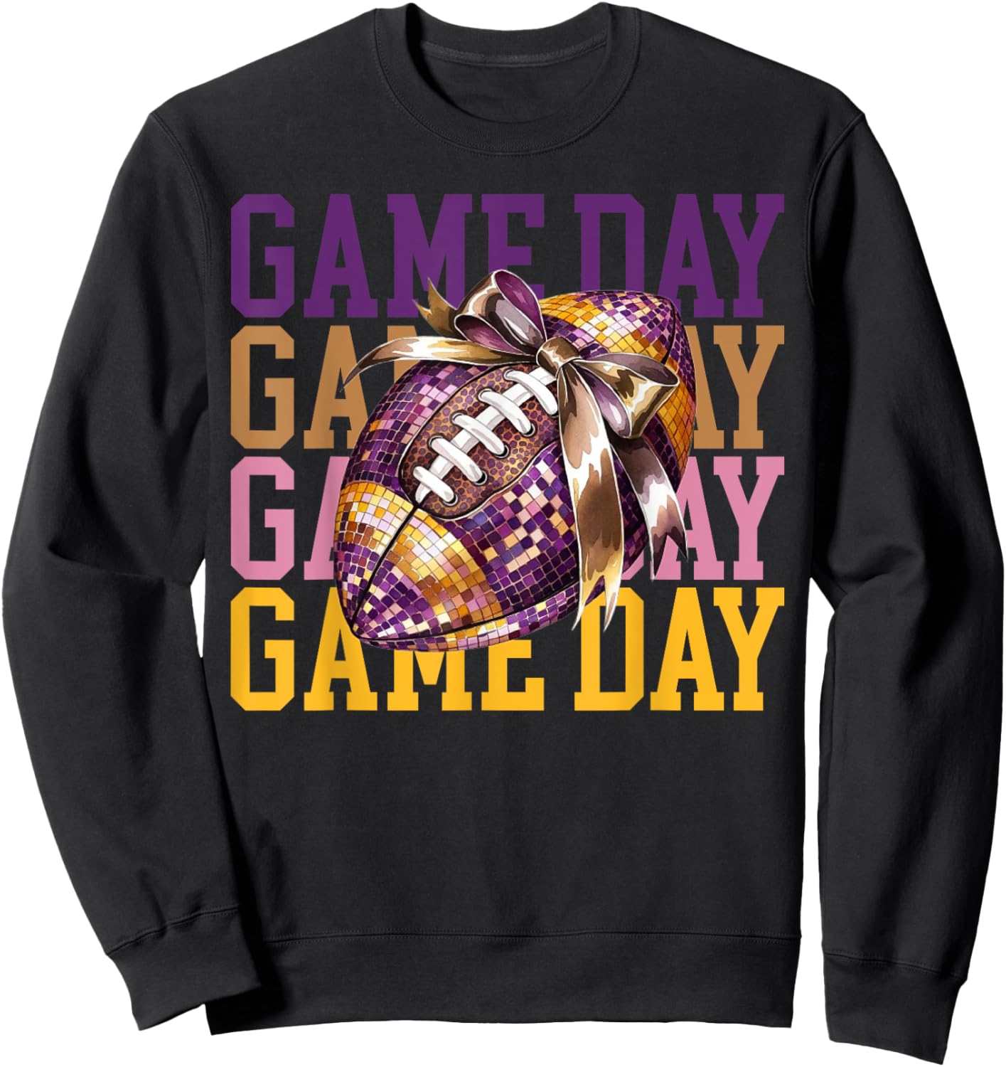 Coquette Bow Disco Funny Football Game Day Touchdown Season Sweatshirt - Sweatshirt | Black