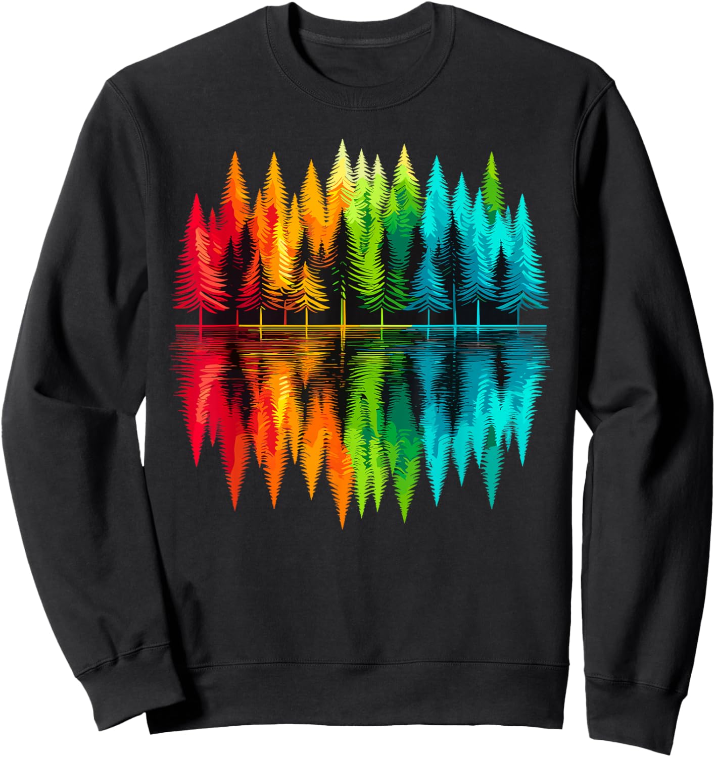 Colorful Trees Nature Landscape -Adults , Black, Small, Short Sleeve, Polyester 100%, Nature Themed, Outdoor Adventure Sweatshirt - Sweatshirt | Black