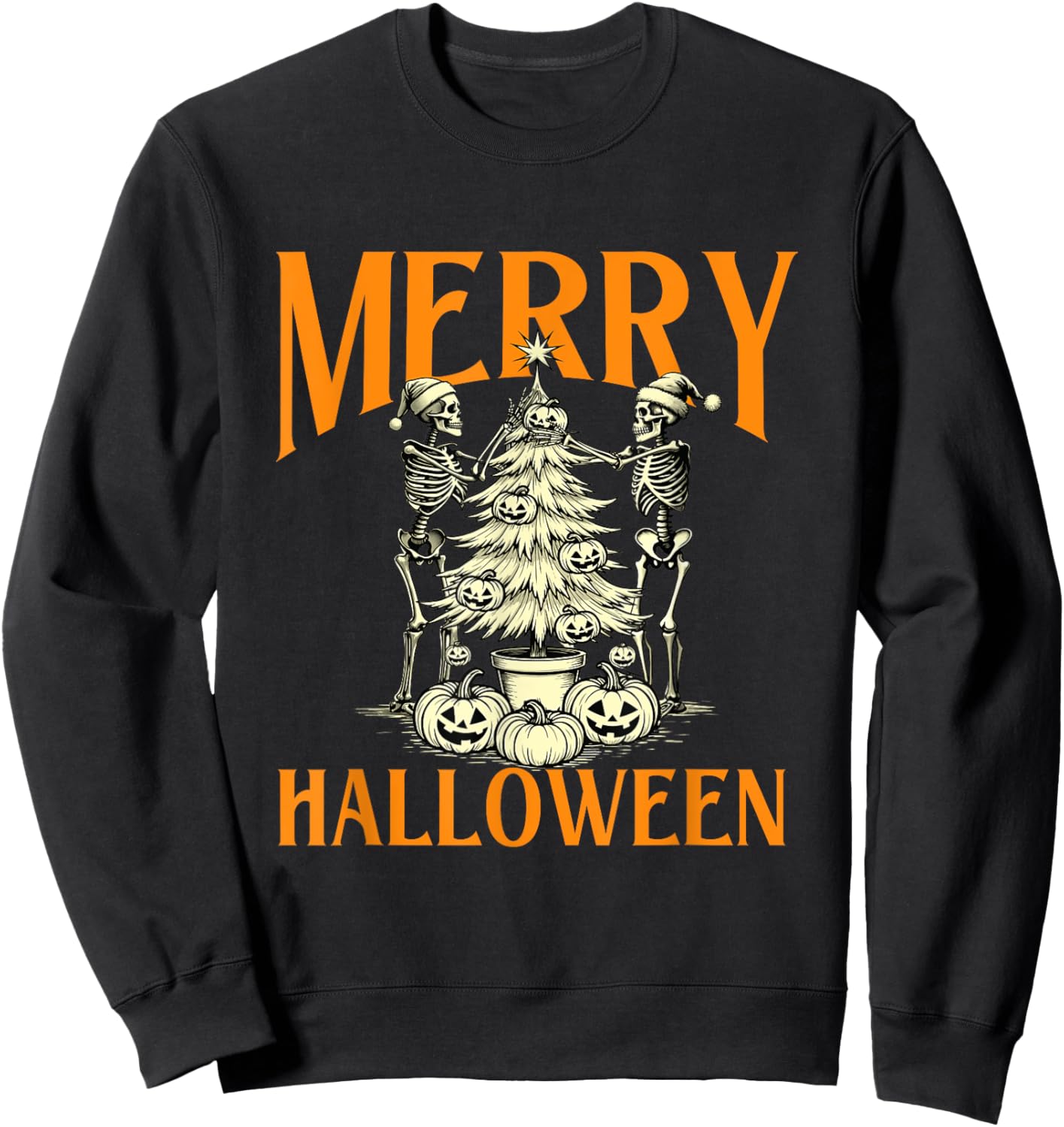 Merry Halloween - Spooky Witch Halloween Skeleton Sweatshirt - Sweatshirt | Black