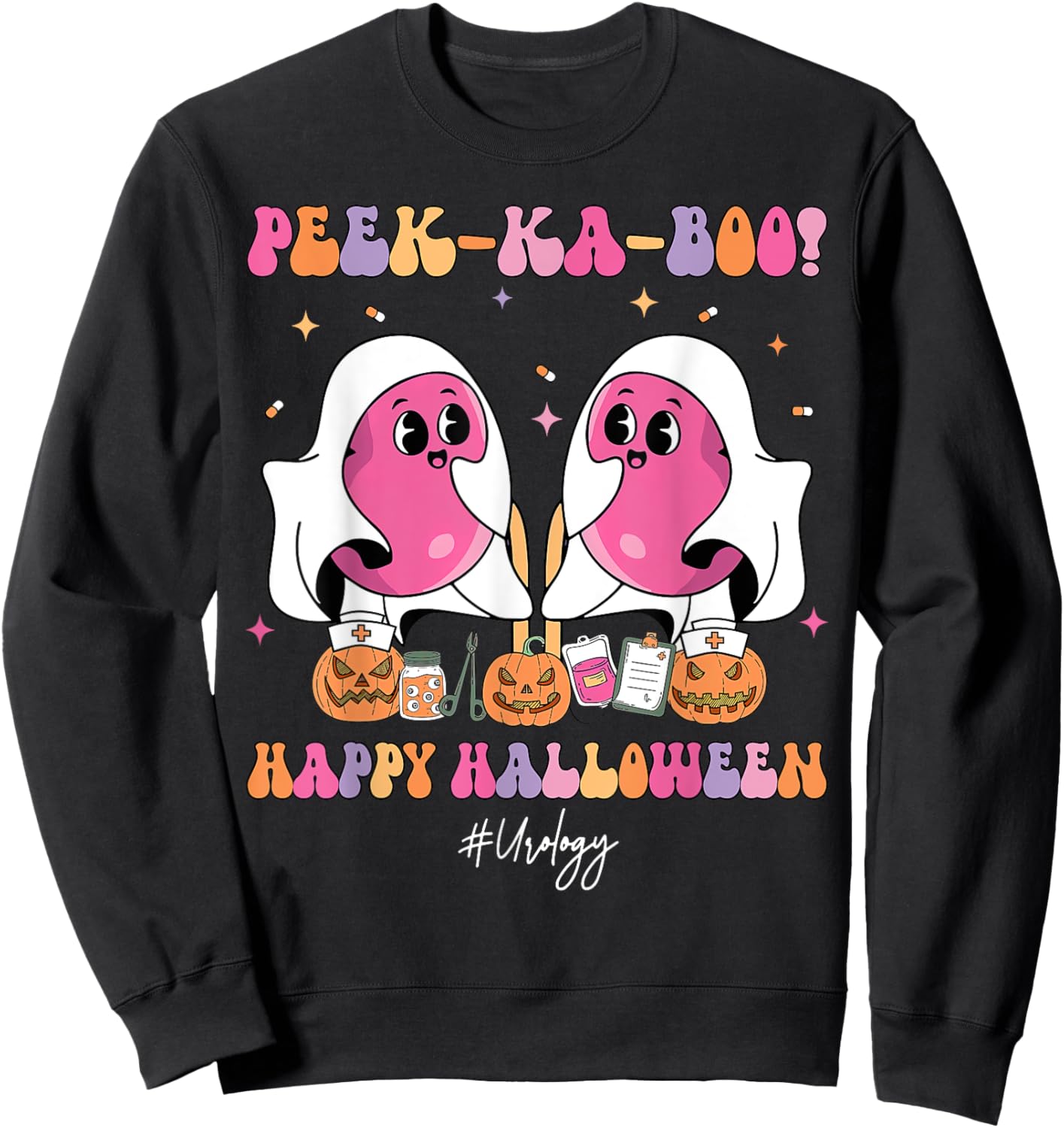 Spooky Urology Nurse Halloween Crew Cute Ghost Nurse Grad Sweatshirt - Sweatshirt | Black