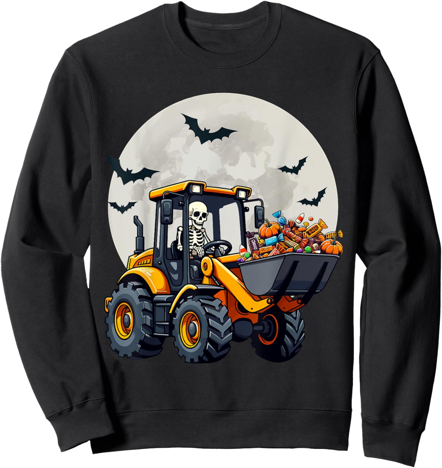 Skeleton Driving Candy Loader Kids Halloween Truck Costume Sweatshirt - Sweatshirt | Black
