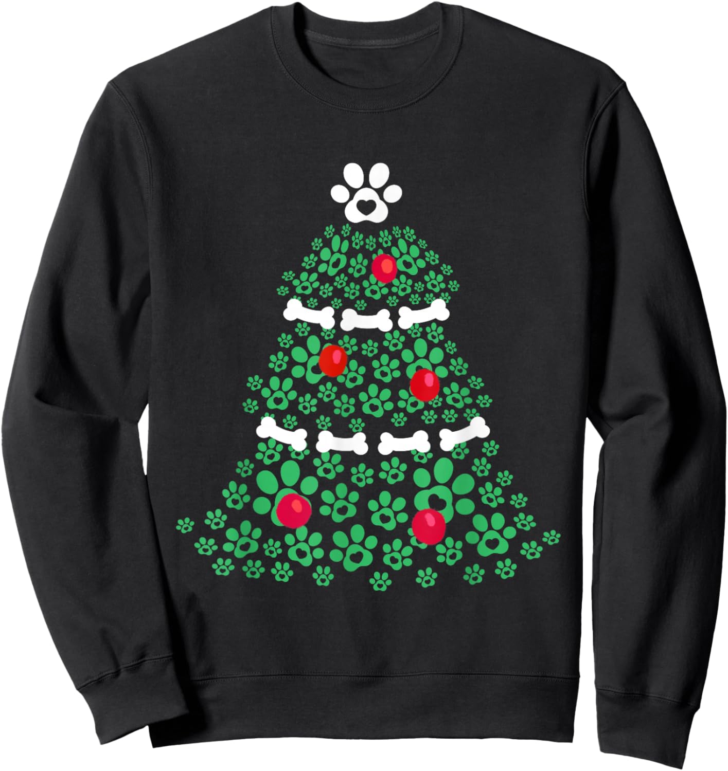 Cute Xmas Dog Paw Christmas Tree Puppy Lovers Men Women Kids Sweatshirt - Sweatshirt | Black