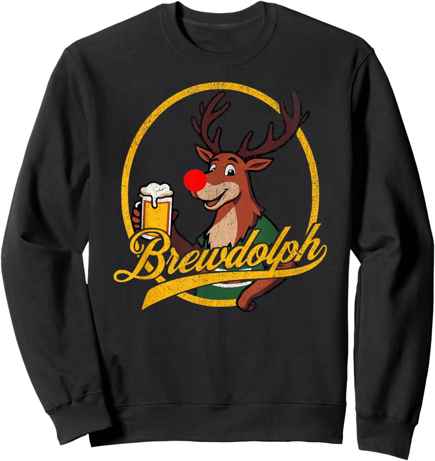Funny BREWDOLPH Reindeer Christmas Beer Drinker Drinking Sweatshirt - Sweatshirt | Black