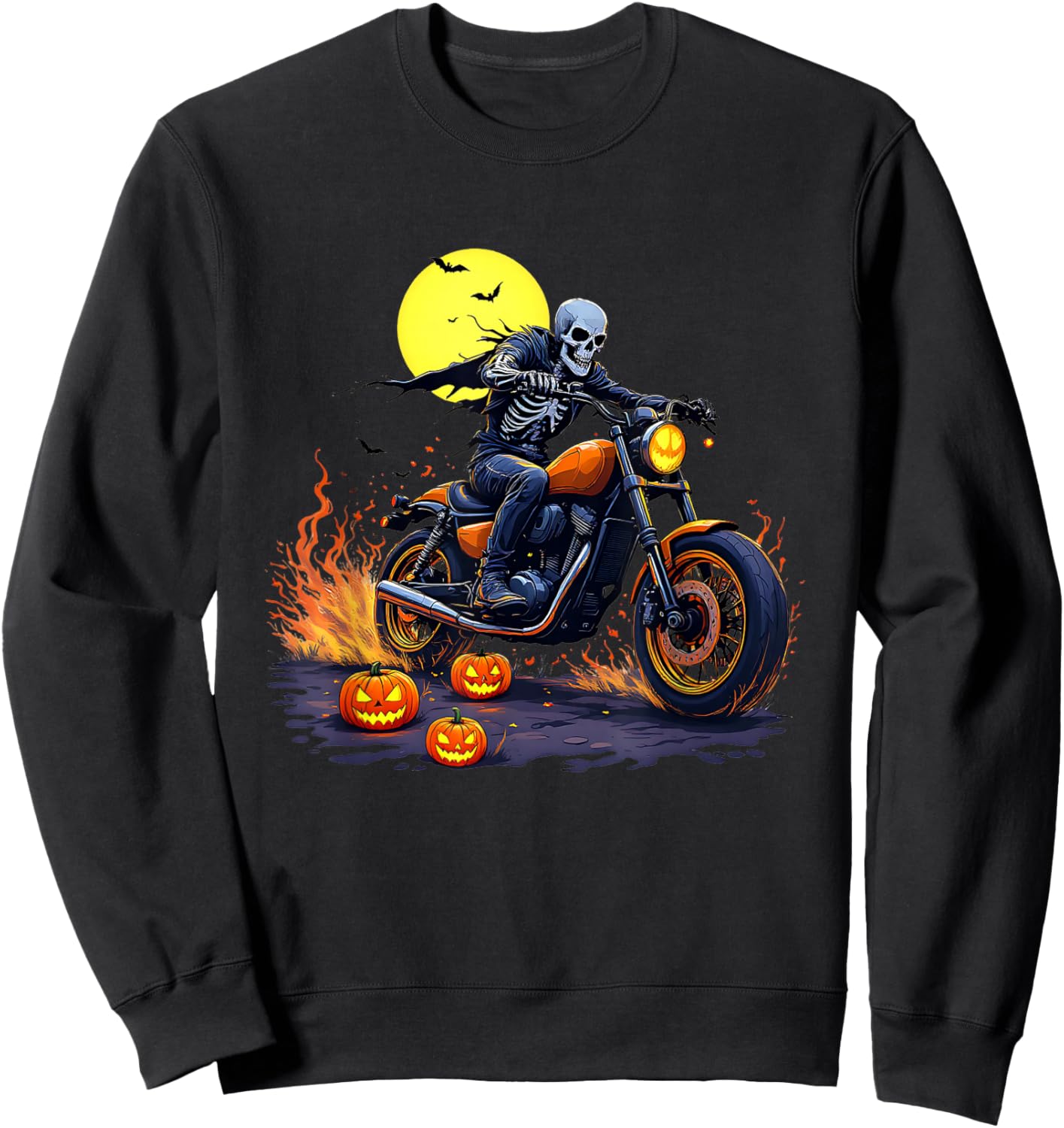 Halloween Skeleton Motorcycle Rider Skull Biker Sweatshirt - Sweatshirt | Black