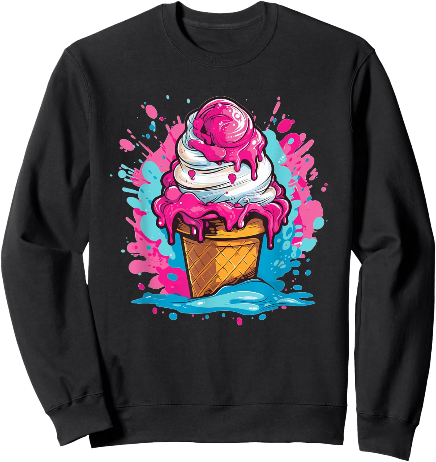 Colorful Ice Cream Cone Splash Art Sweatshirt - Sweatshirt | Black