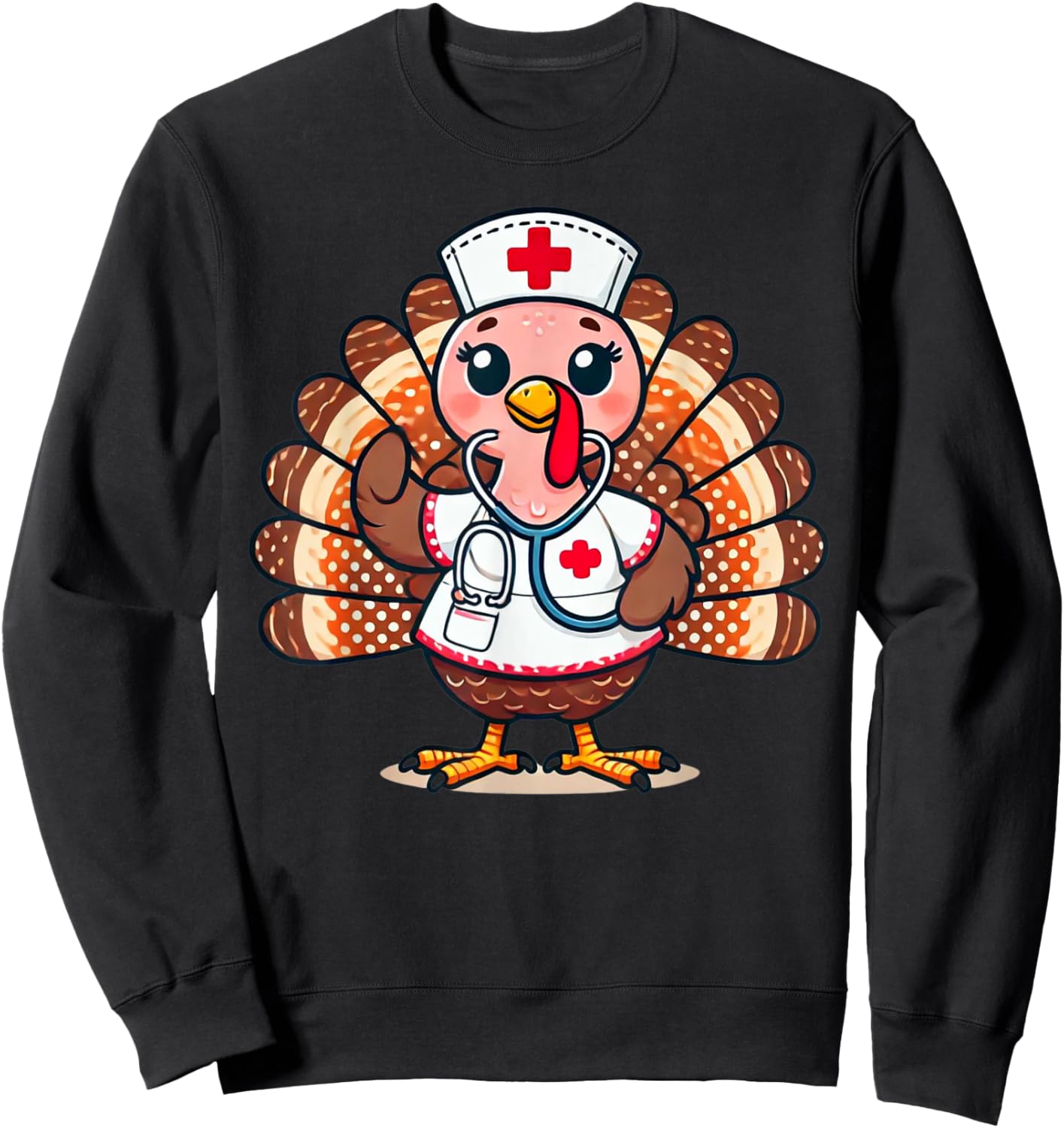 Turkey Nurse Stethoscope Thanksgiving Fall Scrub Top Women Sweatshirt - Sweatshirt | Black