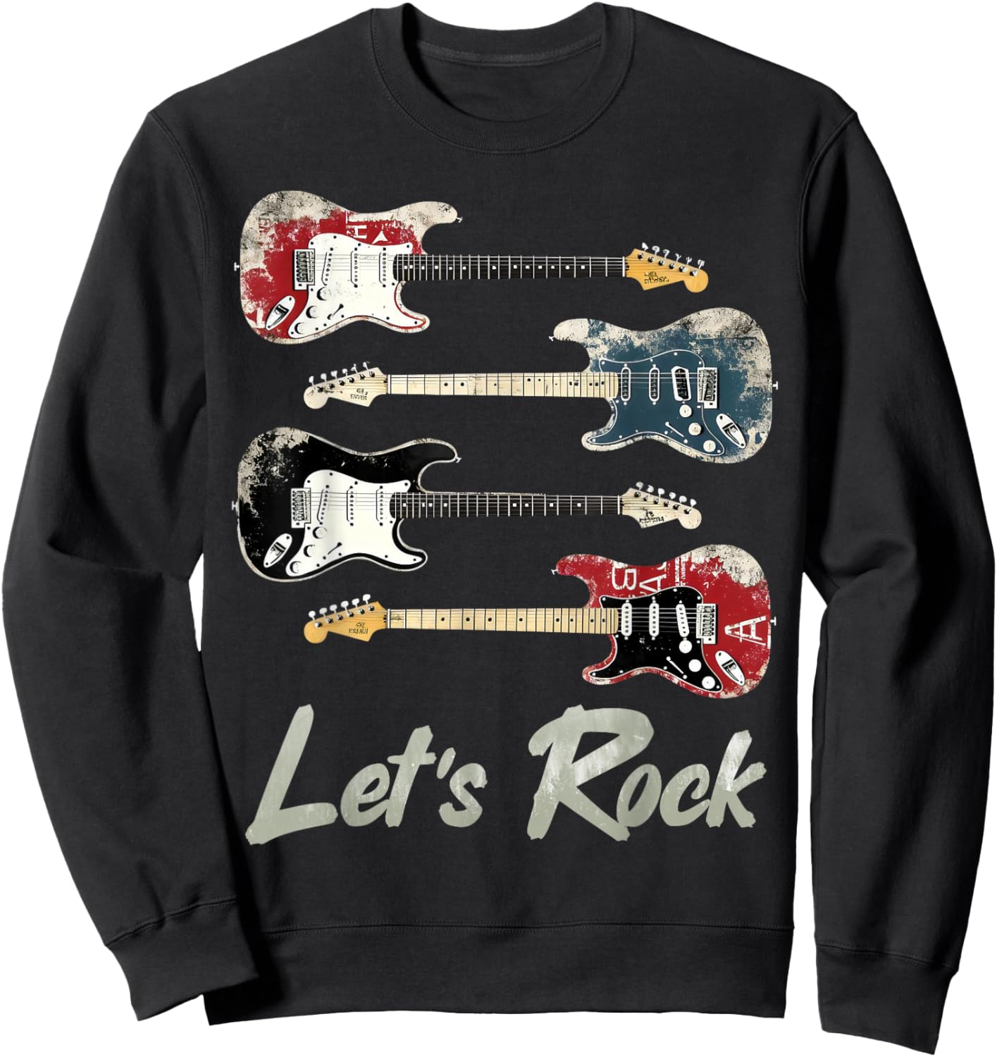 Let's Rock Vintage Guitars, Rock'n Roll Guitarist, Rock Band Sweatshirt - Sweatshirt | Black
